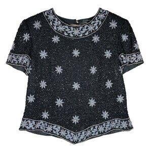 Cote d'Azur Vintage Beaded Embroidered Silk Top Sz M Embellished Evening Formal